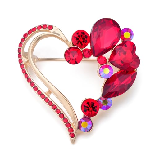 Soumimi Herz-Brosche für Frauen, Strasssteine, Kristall, Herz-Brosche, Anstecknadel, Geschenk für Ehefrau, Freundin, Metall, Strass Kristall von Soumimi
