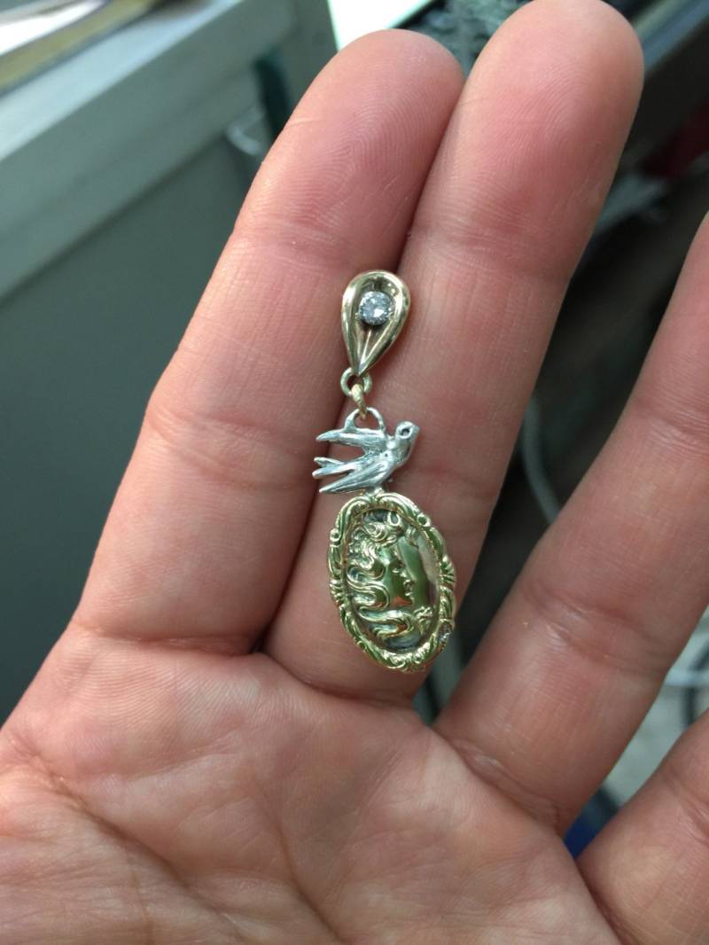 10 K Rose Gelb Gold Sterling Silber Cameo Diamantanhänger von SoundGardens