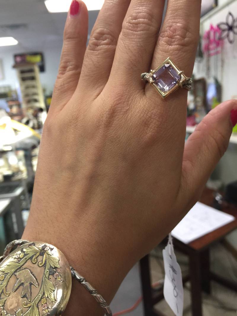 Wunderschöne Art Smaragd Geschnitten Lavendel Amethyst Platz 14K Einstellung Sterling Silber Ringgröße 8 von SoundGardens