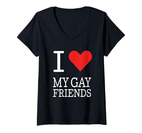 Damen Ich Liebe Meine schwulen Freunde Lustiges Queer Ally Cooles Gay Pride Zeug T-Shirt mit V-Ausschnitt Damen Ich Liebe Meine schwulen Freunde Lustiges Queer Ally Cooles Gay Pride Zeug T-Shirt mit V-Ausschnitt von Sounds Gay LGTBQ Ally Funny Queer Gay Pride Stuff