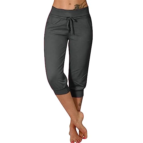 Caprihose Damen Sommer 3/4 Hosen Große Größen Stretch Dreiviertel Hose Sporthose, Sommerhose Damen Leicht 3/4 Haremshosen Große Größen Yogahose Jogginghose Sweathose von Soupliebe