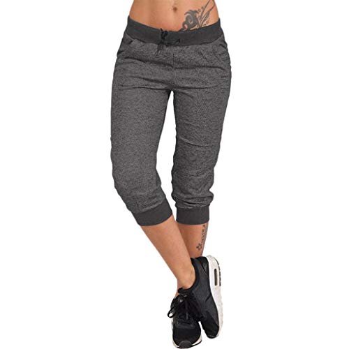 Caprihose Damen Sommer 3/4 Hosen Große Größen Stretch Dreiviertel Hose Sporthose, Sommerhose Damen Leicht 3/4 Haremshosen Große Größen Yogahose Jogginghose Sweathose von Soupliebe