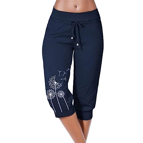 Caprihose Damen Sommer 3/4 Hosen Große Größen Stretch Dreiviertel Hose Sporthose, Sommerhose Damen Leicht 3/4 Haremshosen Große Größen Yogahose Jogginghose Sweathose von Soupliebe