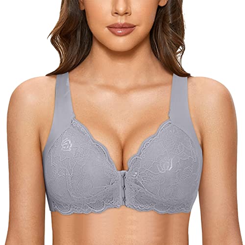 Damen BH Ohne Bügel Vorderverschluss Soft Spitzen BH Gepolstert Bralette Nahtlose Bustier Push up Minimizer BH Entlastungs BH Atmungsaktiver Bra für Schlafen Yoga Bra von Soupliebe