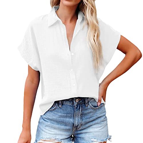 Damen Bluse Hemd Kurzarm Knopfleiste V-Ausschnitt Hemd Business Tunika Frauen Bluse Elegant Casual Sommer Shirts Mode Comfort Hemdbluse 2023 von Soupliebe