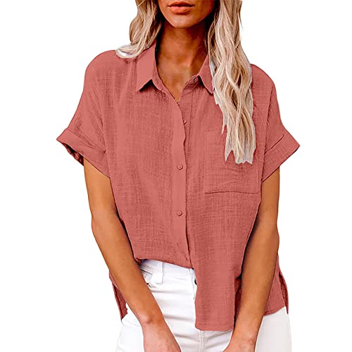 Damen Bluse Hemd Kurzarm Knopfleiste V-Ausschnitt Hemd Business Tunika Frauen Bluse Elegant Casual Sommer Shirts Mode Comfort Hemdbluse Longshirt Trägershirt Streifenshirt von Soupliebe