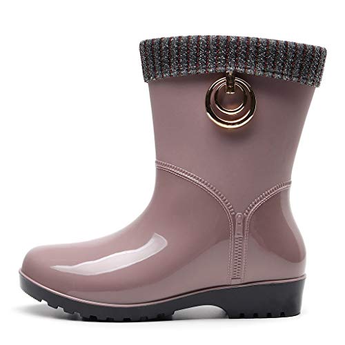 Damen Halbhoch Gummistiefel,Gefütterte Gummistiefel Damen Kurze Regenstiefel Winterstiefel Warme Stiefel Protective Regenschuhe Schlupfstiefel Wasserdichte Gummistiefeletten von Soupliebe