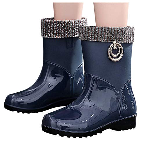 Damen Halbhoch Gummistiefel,Gefütterte Gummistiefel Damen Kurze Regenstiefel Winterstiefel Warme Stiefel Protective Regenschuhe Schlupfstiefel Wasserdichte Gummistiefeletten von Soupliebe