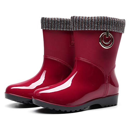 Damen Halbhoch Gummistiefel,Gefütterte Gummistiefel Damen Kurze Regenstiefel Winterstiefel Warme Stiefel Protective Regenschuhe Schlupfstiefel Wasserdichte Gummistiefeletten von Soupliebe