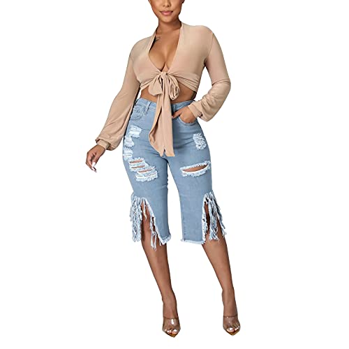 Damen Kurze Hose Sommer Knielang Jeansshort Kurze Curvy Jeansshorts Stretch Sommerhose Kurze Hose Women Mode Damenshorts Frauen Baggy Sommerjeans Jeanshose Spodenki Damskie von Soupliebe