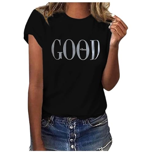 Damen Oberteile - Ausgefallene T-Shirt, Rundhals Sommer Tops mit Aufdruck Mode Shirt Lässig für Leggings Elegant Weiß Shirt Locker Kurzarm Bluse Tops Sportshirt Teenager Mädchen von Soupliebe