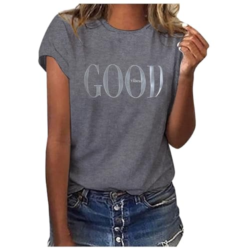 Damen Oberteile - Ausgefallene T-Shirt, Rundhals Sommer Tops mit Aufdruck Mode Shirt Lässig für Leggings Elegant Weiß Shirt Locker Kurzarm Bluse Tops Sportshirt Teenager Mädchen von Soupliebe