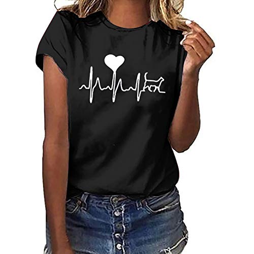 Damen Oberteile - Ausgefallene T-Shirt, Rundhals Sommer Tops mit Aufdruck Mode Shirt Lässig für Leggings Elegant Weiß Shirt Locker Kurzarm Bluse Tops Sportshirt Teenager Mädchen von Soupliebe