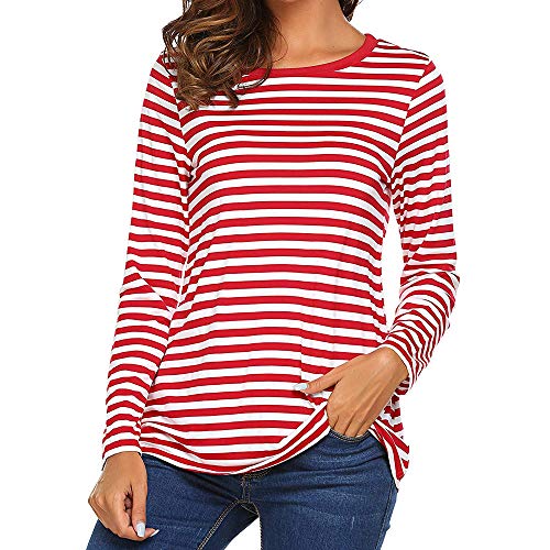 Damen Ringelshirt Rot-Weiss Karneval Langarm Gestreiftes Shirt Rundhals Pullover Oberteil Sweatshirt Bluse Tops von Soupliebe
