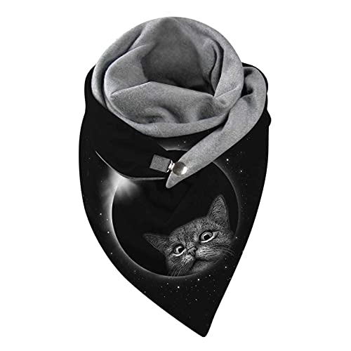 Damen Schal Winter Frauen Schal Mit Knöpfen Elegant Klassischer Persönlichkeit Katze Motiv Dreieck Herbstschal Winterschal Mit Button Weicher Scarf Valentinstag Frau Geschenk von Soupliebe