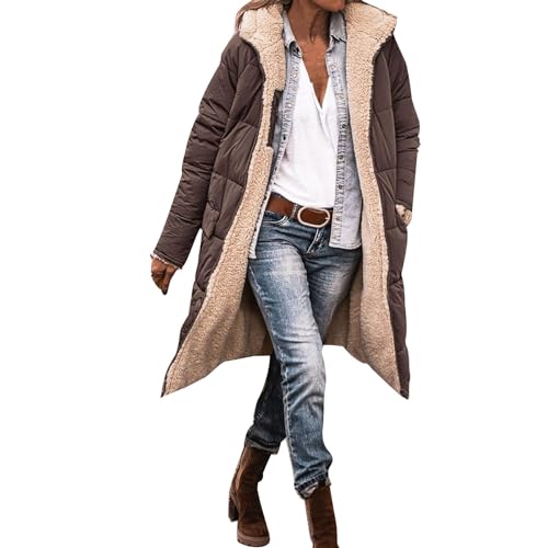 Damen Warm Wintermäntel Reversibel Sherpa Fleece Wendemantel Lang Pufferjacken mit Kapuze Steppjacke Steppmantel für Frauen von Soupliebe