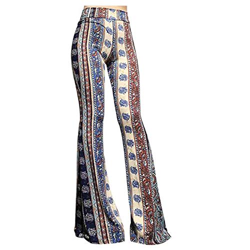 Hose Damen Boho Strandhose Hippie Blumen Schlaghose Weites Bein Palazzo Sommerhose Elegant High Waist Bootcut Freizeithose Schön Blumen Druck Caprihose Elastische Taille Yogahose von Soupliebe