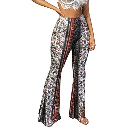 Hose Damen Boho Strandhose Hippie Blumen Schlaghose Weites Bein Palazzo Sommerhose Elegant High Waist Bootcut Freizeithose Schön Blumen Druck Caprihose Elastische Taille Yogahose von Soupliebe