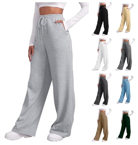Jogginghose Damen Baggy Sweatpants - Lang Trainingshose Weite Graue Freizeithose, Loose Casual Sporthosen Elastischer Bund Hosen Sweathose Mit Taschen Open Leg Jogger Hose Teenager Mädchen von Soupliebe