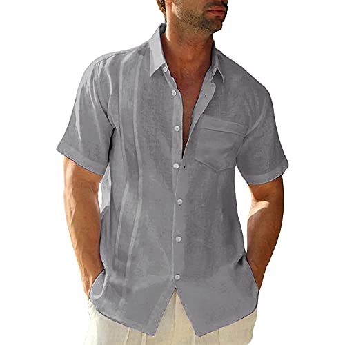 Kurzarmhemd Herren Slim Fit Sommer Baumwolle Slim Fit Freizeithemd Modern Jungen Henley Shirt Bügelfrei Leinen Casual Bequeme Mode Leicht Sommerhemd Herrenhemd Herrenhemden Kurzarmhemd Outdoor von Soupliebe