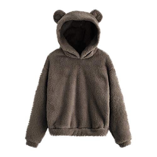 Plüsch Hoodie Damen Pullover Teddy-Fleece Plüsch Kapuzenpullover Winter Warm Pulli Mit Bären Ohren Casual Einfarbig Langarm Sweatshirt Hoodies von Soupliebe