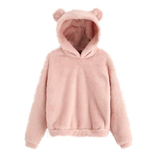 Plüsch Hoodie Damen Pullover Teddy-Fleece Plüsch Kapuzenpullover Winter Warm Pulli Mit Bären Ohren Casual Einfarbig Langarm Sweatshirt Hoodies von Soupliebe