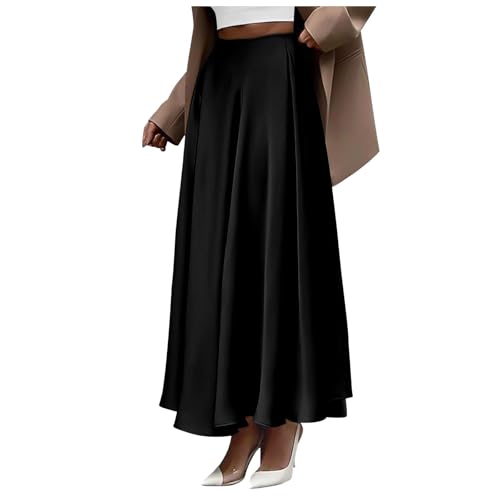 Satin Rock Damen Lang, Satin Rock Damen Hohe Taille Business Satinrock - Party Skirt Mit Reißverschluss Maxirock Einfarbig Partyröcke Midi-Länge Kleid Kleider Long Röcke Skirts von Soupliebe