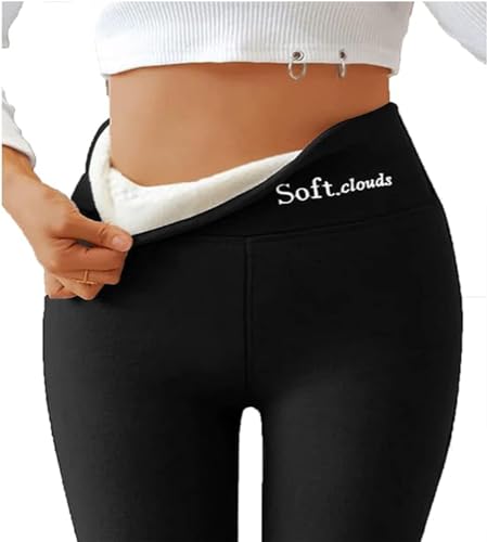 Soft Clouds Fleece Leggings Damen Mädchen Winter Lang Thermohosen Kuschel Gefüttert Fleecehose Mit Teddyfutter Dicke Lammsamt Blickdicht Fleece Winterleggings Jogginghose Soft Cloud Leggings von Soupliebe