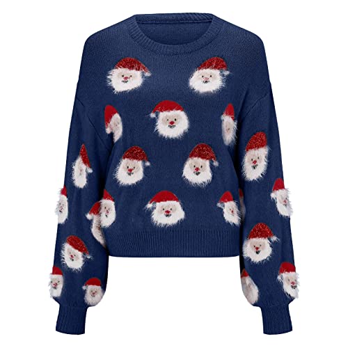 Soupliebe Christmas Sweater Damen Rundhals Langarm Strickpulli Weihnachtspullover Xmas Christmas Sweater schneemann Weihnachtspulli Jumper Norwegerpullover für Winter von Soupliebe