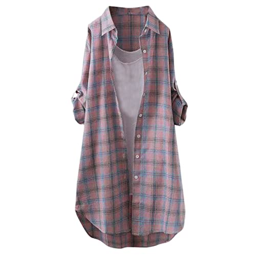 Soupliebe Flanellhemd Damen Karierte Bluse Langarm Karo Flanell Hemden Baumwolle Button-Down Holzfäller Hemdbluse Holzfällerhemd Damen Für Alltag von Soupliebe