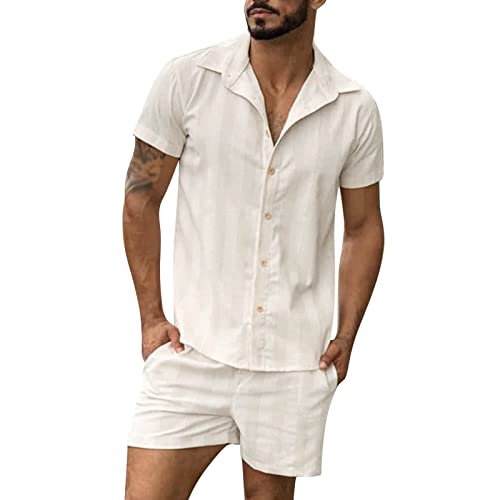 Hemd Herren Sommer Kurzarm Hemden Henley Shirt Sommer Classic Sommerhemd Urlaub Baumwolle Vintage Lässig Modern Mit Knöpfe Hawaii Hemd Mit Shorts von Soupliebe