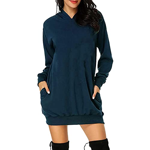 Soupliebe Hoodie Damen Lang Casual Langarm PulloverKleid Sweatshirt mit Kapuze Taschen Lose Kapuzenpullover Einfarbig Kleid Elegante Herbst Winter Baumwolle Oversized Pulloverkleider von Soupliebe