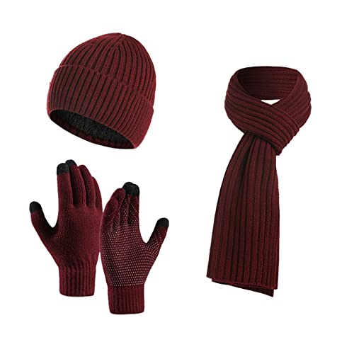 Soupliebe Mütze Schal Set Damen Für Herren Und Damen Weihnachten Winterhandschuhe Handschuhe Geschenk 3 Teiliges Set Winter Wintermütze Schal Gerippte Warm Winterschal Mütze von Soupliebe