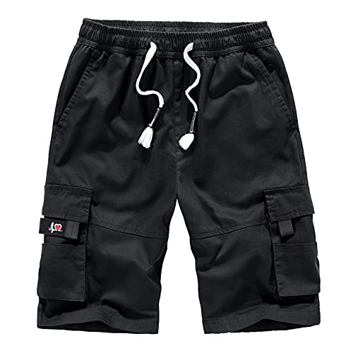 Soupliebe Shorts Herren Sommer Casual Outdoor Freizeithose Sport Schwarz Elasten Kurz Hosen Elasten Jogging Gummizug Mit Tasche Stretch Bermuda Jungs Pants Sweathose von Soupliebe