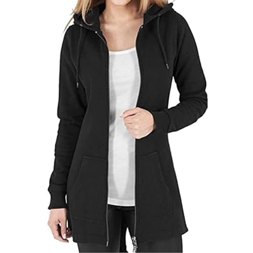 Sweatjacke Damen Lang - Übergangsjacke Mit Kapuze Reißverschluss Fleecejacke Oversized Kapuzenjacke Zip Hoodie Jacke Strickjacke Sweatshirt Fleecemantel Longjacke Langarm Winterjacke Kapuzenpullover von Soupliebe