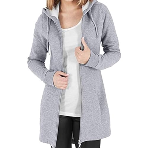 Sweatjacke Damen Lang - Übergangsjacke Mit Kapuze Reißverschluss Fleecejacke Oversized Kapuzenjacke Zip Hoodie Jacke Strickjacke Sweatshirt Fleecemantel Longjacke Langarm Winterjacke Kapuzenpullover von Soupliebe