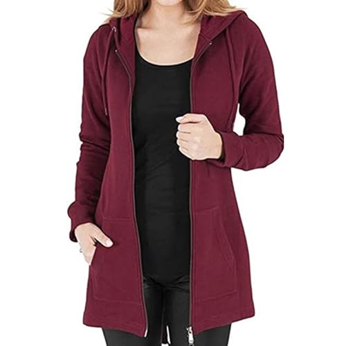 Sweatjacke Damen Lang - Übergangsjacke Mit Kapuze Reißverschluss Fleecejacke Oversized Kapuzenjacke Zip Hoodie Jacke Strickjacke Sweatshirt Fleecemantel Longjacke Langarm Winterjacke Kapuzenpullover von Soupliebe