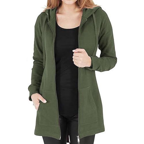 Sweatjacke Damen Lang - Übergangsjacke Mit Kapuze Reißverschluss Fleecejacke Oversized Kapuzenjacke Zip Hoodie Jacke Strickjacke Sweatshirt Fleecemantel Longjacke Langarm Winterjacke Kapuzenpullover von Soupliebe