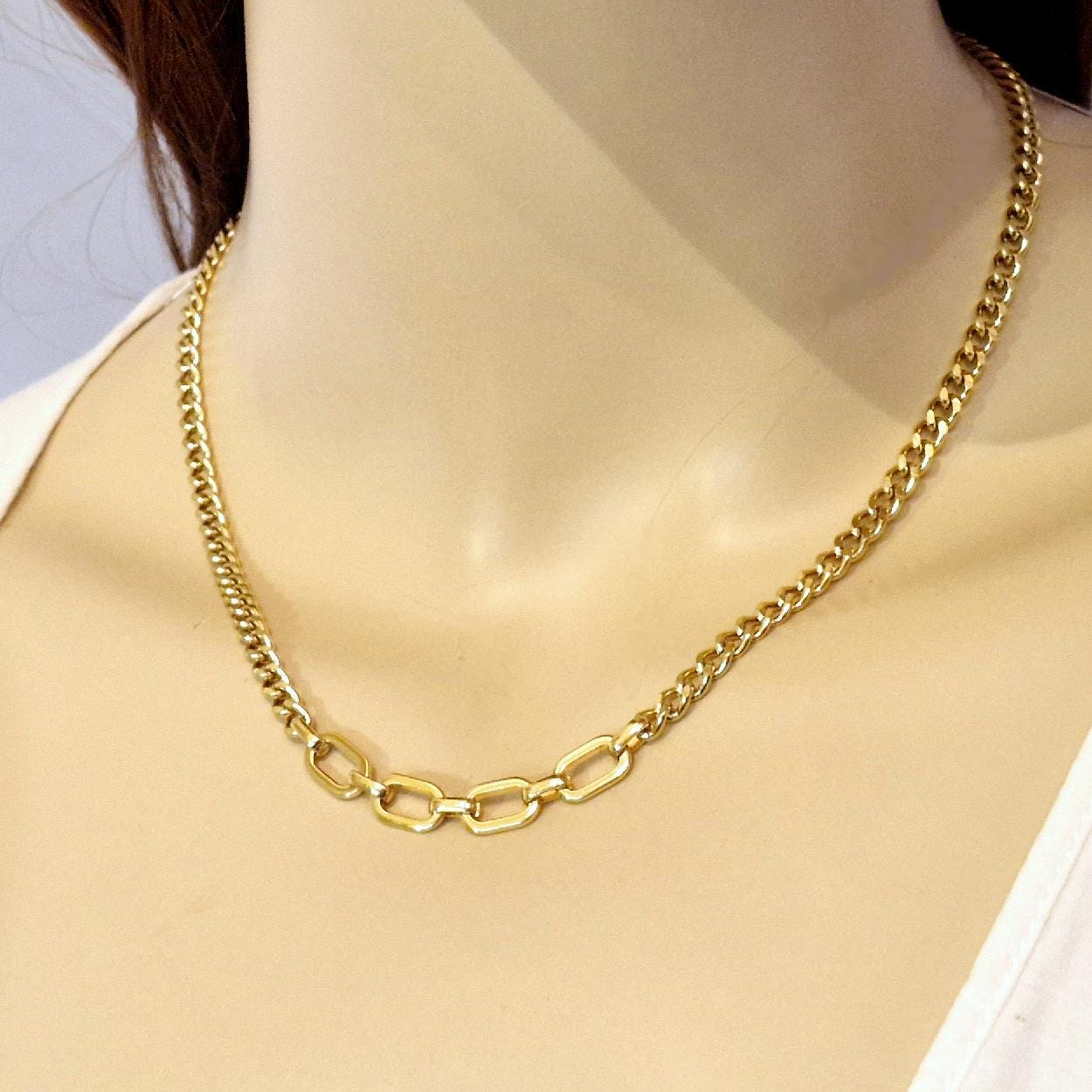 Quelle Dual Kette Halskette 18 Karat Vergoldet Panzerkette Mit Paperclip Quelle Dual Kette Halskette 18 Karat Vergoldet Panzerkette Mit Paperclip von SourceJewellery