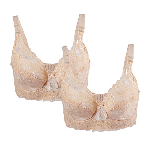 sourcing map Damen Plus Size Blumen Spitze Vollabdeckung Verstellbar Formbügel Bügel BH Beige-2 Pcs 40/90 Fit 38B/C von uxcell