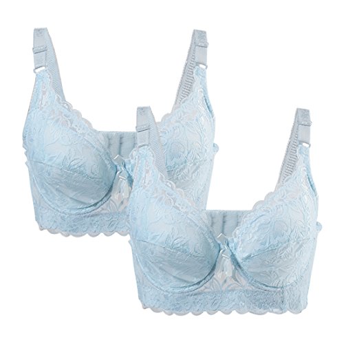 sourcing map Damen Plus Size Blumen Spitze Vollabdeckung Verstellbar Formbügel Bügel BH Hellblau-2 Pcs 46/105 Fit 44B/C von uxcell