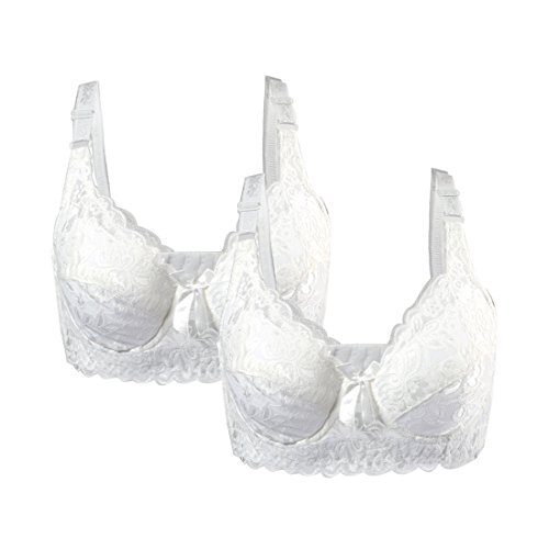 sourcing map Damen Plus Size Blumen Spitze Vollabdeckung Verstellbar Formbügel Bügel BH Weiß-2 Pcs 46/105 Fit 44B/C von uxcell
