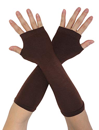 sourcing map Damen Winter Regenbogen Streifen Fingerless Ellenbogen Lange Strickhandschuhe Braun 36.5 x 8.5cm von Allegra K