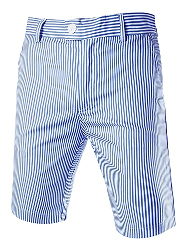 Sourcingmap Herren Mid Waist Button Streifen Kurze Hose Shorts Blau Weiß 36 von uxcell