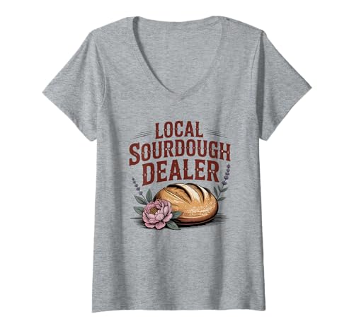 Damen Lokaler Sauerteighändler Brotbäcker-Enthusiast T-Shirt mit V-Ausschnitt Damen Lokaler Sauerteighändler Brotbäcker-Enthusiast T-Shirt mit V-Ausschnitt von Sourdough Bread Baker Baking Humor
