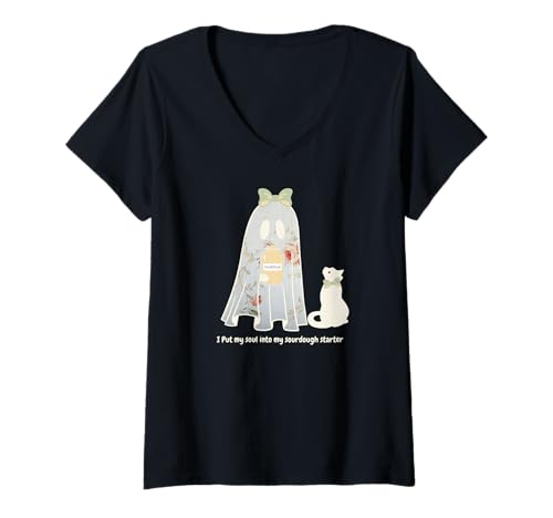 Damen Cute Ghost Bread Era Ich stecke Meine Seele in Meinen Sauerteig-Starter T-Shirt mit V-Ausschnitt von Sourdough Ghost Shirts by Southerngal