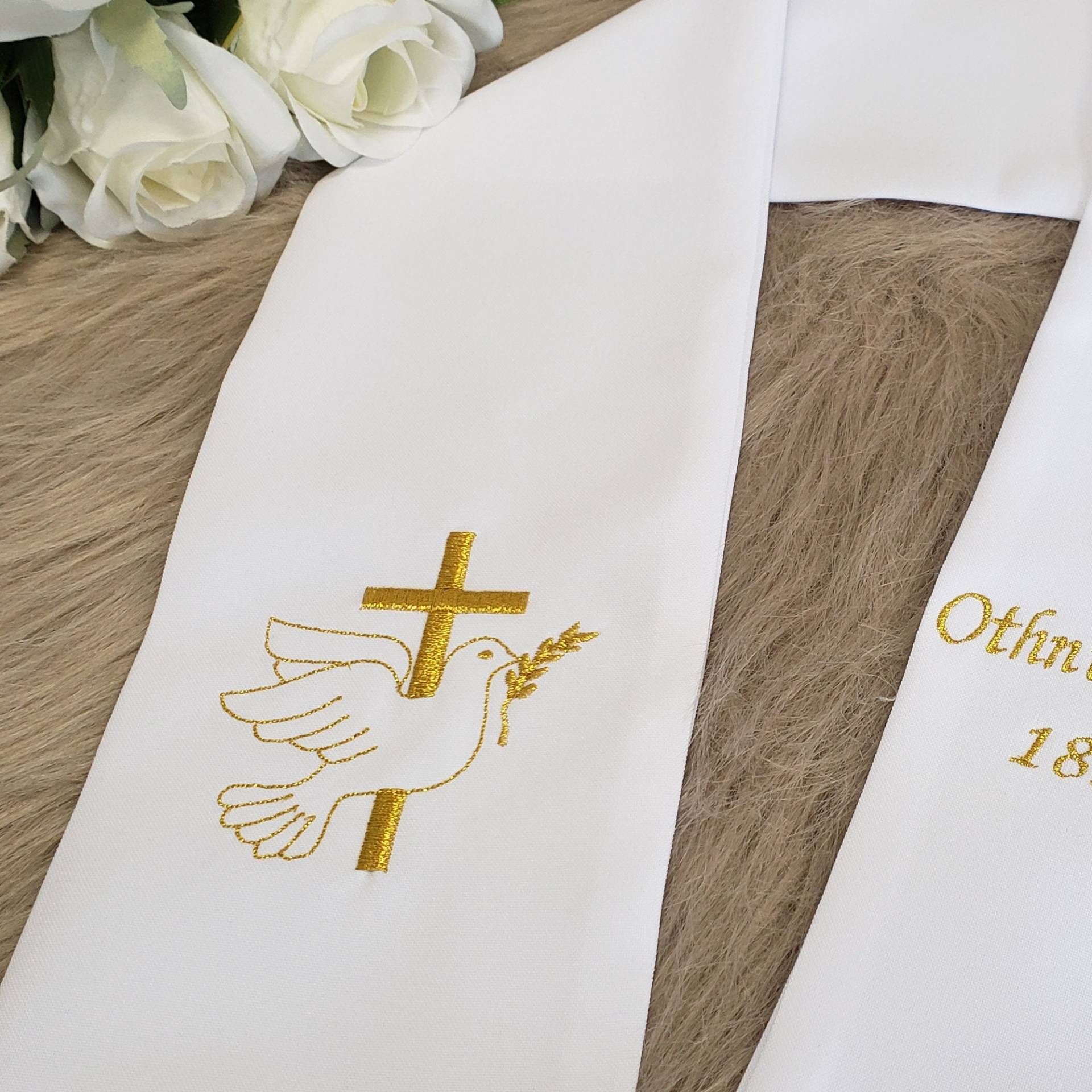 Tauf-Kommunion-stola-Schal Kreuz-Taube Inklusive Und Individualisierbar Tauf-Kommunion-stola-Schal Kreuz-Taube Inklusive Und Individualisierbar von SourireDunAnge
