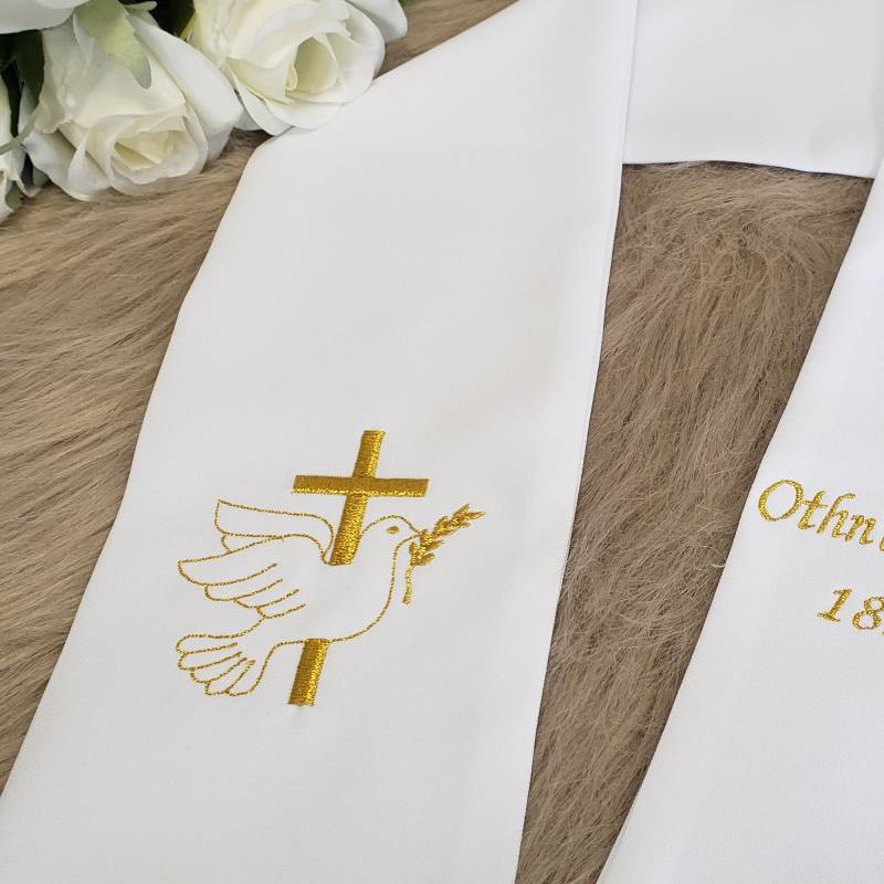 Tauf-Kommunion-stola-Schal Kreuz-Taube Inklusive Und Individualisierbar Tauf-Kommunion-stola-Schal Kreuz-Taube Inklusive Und Individualisierbar von SourireDunAnge