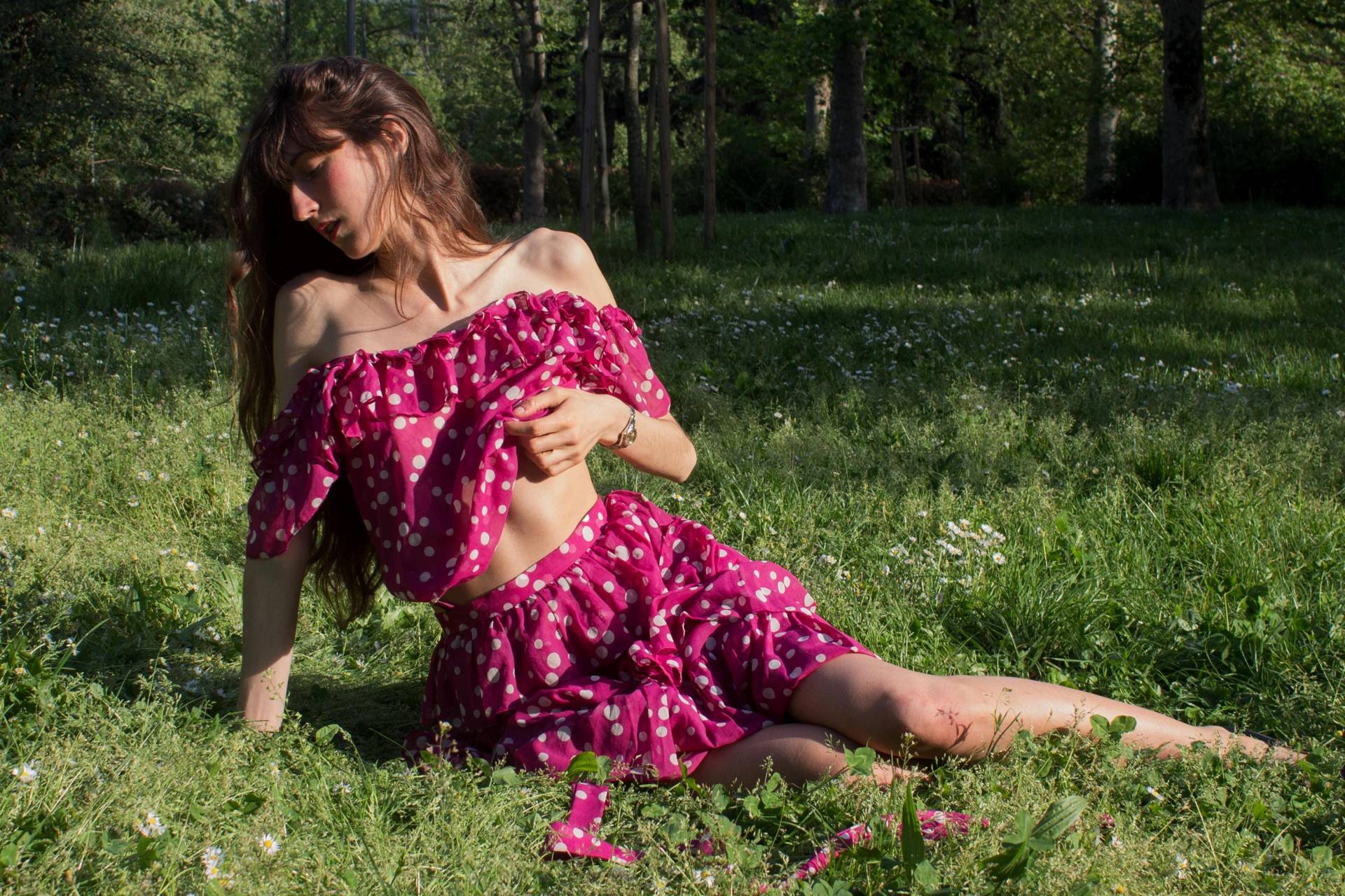 Vintage Saint Laurent Polka Dot Rock Fuchsia Baumwoll Midi | xs Made in France Vintage Saint Laurent Polka Dot Rock Fuchsia Baumwoll Midi | xs Made in France von SousVintageShop