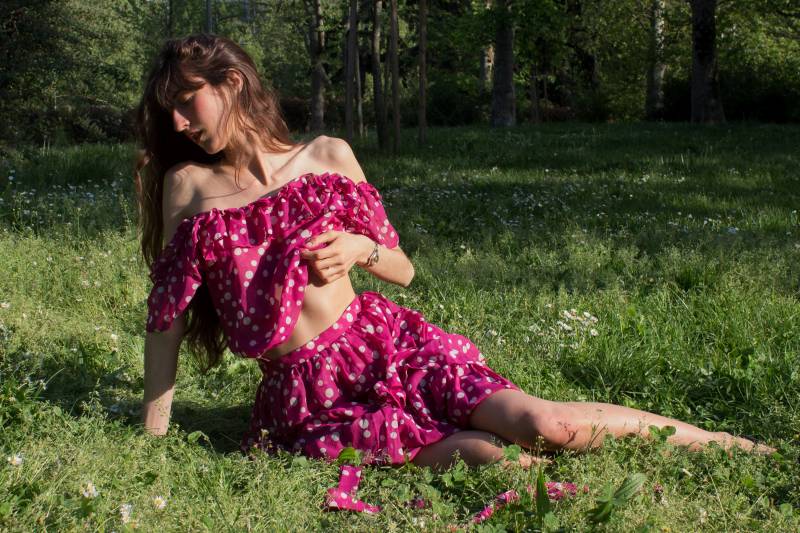 Vintage Saint Laurent Polka Dot Rock Fuchsia Baumwoll Midi | xs Made in France Vintage Saint Laurent Polka Dot Rock Fuchsia Baumwoll Midi | xs Made in France von SousVintageShop